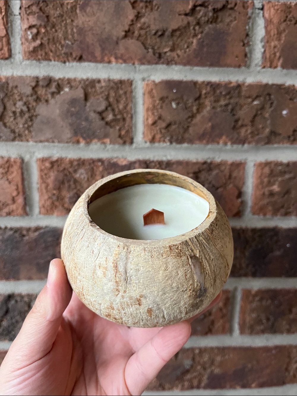 Handmade Natural Coconut Shell Candle with Wooden Wick - Soy Wax (Jasmine Scent)